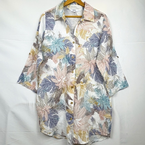 ROSEMARINE Women Linen ButtonUp Shirt Tunic Sz M Beachy Coastal Breathable Italy - Picture 1 of 13